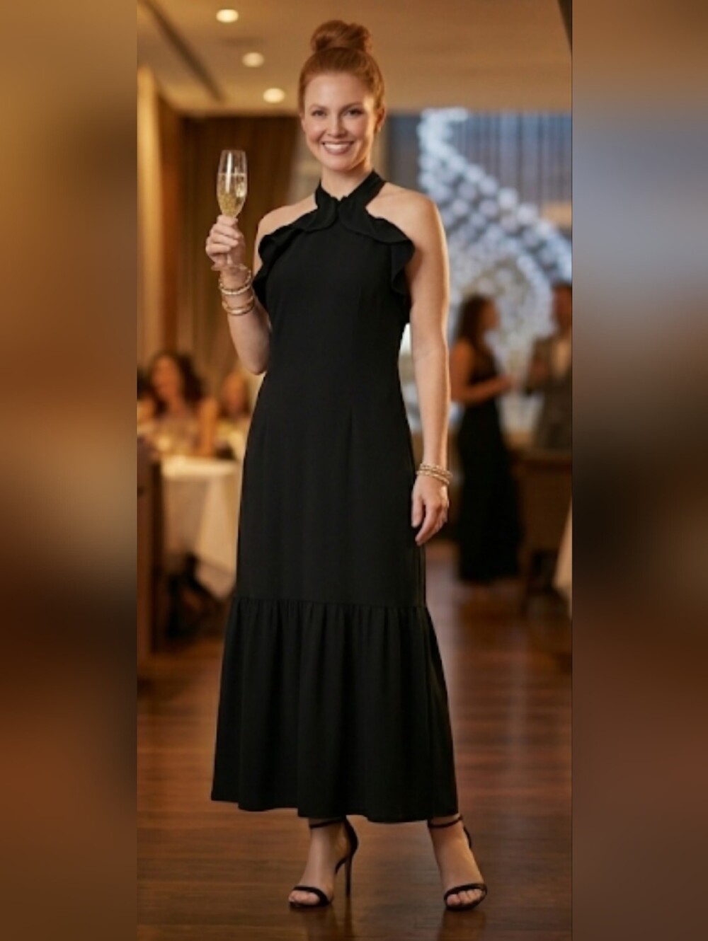 Leona Edmiston Halter Backless Fit and Flare Maxi Dress / Sz M / Black